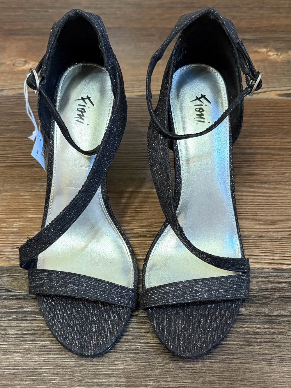 Fioni Black Glitter Strappy Heels